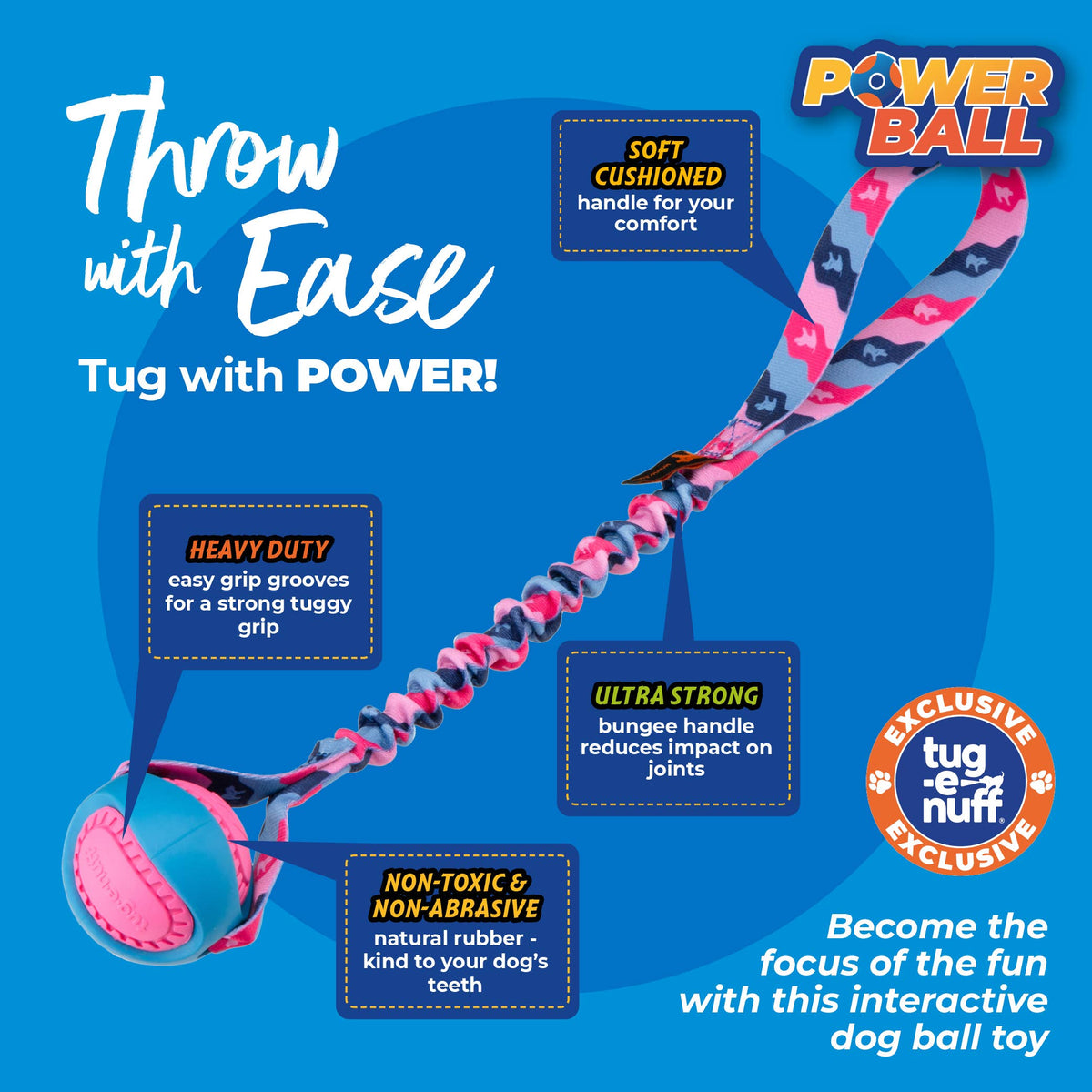 PowerBall Bungee Tug | Dog Ball Toys | Tug-E-Nuff