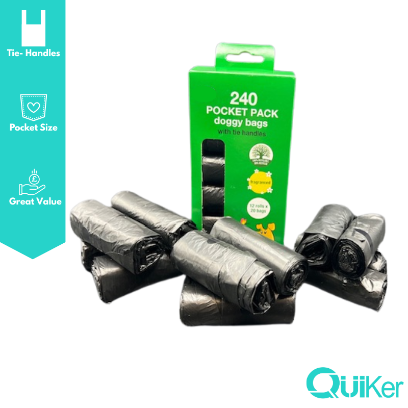 240 Bags-12 Rolls- Black Pocket Poop/Poo Bags