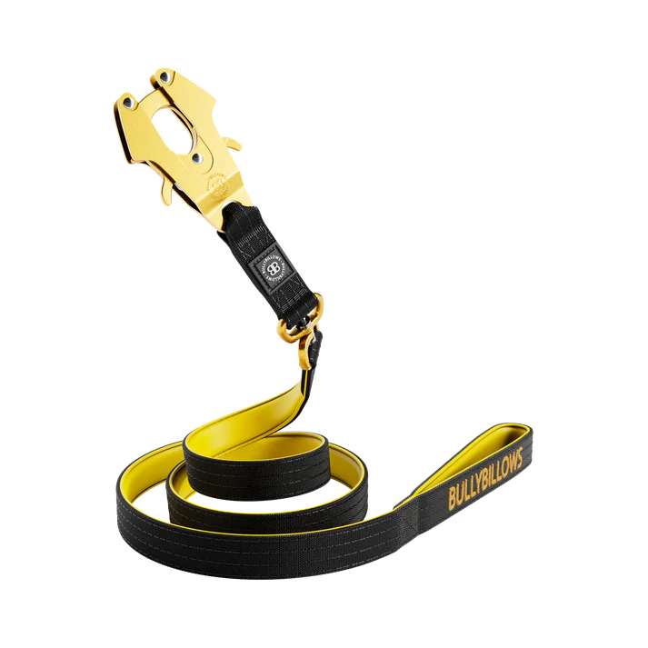 1.4m LIGHTER Swivel Combat Lead | Neoprene Lined, Secure Rated Clip with Soft Handle - Black, Yellow & Gold