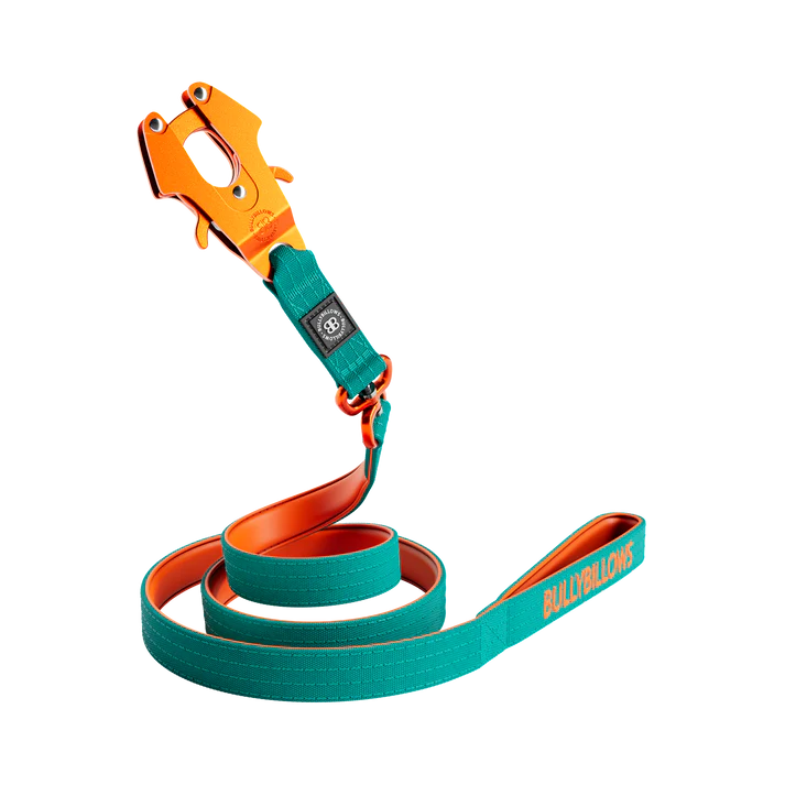 1.4m LIGHTER Swivel Combat Lead | Neoprene Lined, Secure Rated Clip with Soft Handle - Turquoise & Orange