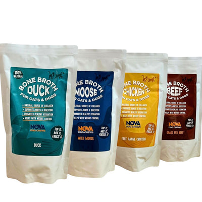 Organic bone broth for dogs in 230ml bottle – natural collagen and hydration support
